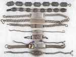 WORLD WAR II SERVICEMEN'S COLLECTION OF TEN "STERLING" BRACELETS, MOST WITH NAMES.