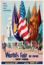 "NEW YORK WORLD'S FAIR" 1940 PRE-OPENING LINEN-MOUNTED POSTER.