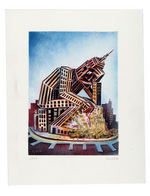 HUMAN-LIKE EMPIRE STATE BUILDING WEEPING AT 9/11 SITE 2001 ORIGINAL ART BY PETER KUPER.