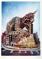 HUMAN-LIKE EMPIRE STATE BUILDING WEEPING AT 9/11 SITE 2001 ORIGINAL ART BY PETER KUPER.