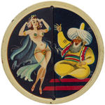 FOUR CELLULOID PIN-UP MIRRORS PLUS TIN LITHO MECHANICAL FLIP.