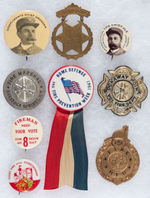 NINE DIVERSE AND INTERESTING FIRE RELATED BADGES.