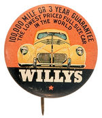 "WILLYS" CAR SCARCE LITHO BUTTON.