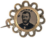 “GRANT” FERROTYPE PORTRAIT ON BRASS FRAME WITH HORIZONTAL PINBACK.