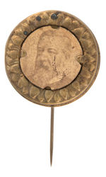 BLAINE 1884 CARDBOARD PHOTO ON BRASS SHELL STICKPIN.