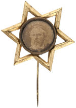 HAYES 1876 CARDBOARD PHOTO WITH SIX POINT STAR BRASS SHELL FRAME ON STICKPIN.