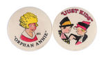 "ORPHAN ANNIE" AND "JUST KIDS" RARE BUTTONS WITHOUT SPONSOR IMPRINT.