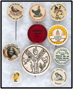 POULTRY INDUSTRY GROUP OF TEN BUTTONS 1939 BACK TO EARLY 1900s.