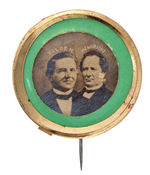 “TILDEN/HENDRICKS” JUGATE CARDBOARD PHOTO IN BRASS SHELL FRAME WITH STICKPIN.