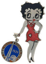 BETTY BOOP ENAMEL ON BRASS PIN WITH "NEW YORK WORLD'S FAIR 1939" CHARM.