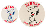 "SNOOPY FOR PRESIDENT" PAIR OF HIS EARLIEST SPOOF CAMPAIGN BUTTONS.