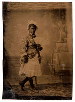 MINSTREL SHOW MAN IN BLACKFACE DRESSED AS WOMAN TINTYPE.