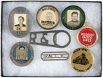 RAILROAD EIGHT ITEMS INCLUDING FOUR PHOTOGRAPHIC EMPLOYEE BADGES.