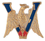 FOUR VICTORY PINS WITH BRITISH SYMBOLS.