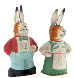 HAND PAINTED COMPOSITION PAIR OF EARLY RABBIT CANDY CONTAINERS.