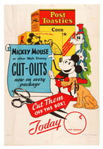 "POST TOASTIES" RARE STORE SIGN ADVERTISING "MICKEY MOUSE - WALT DISNEY CUT-OUTS."