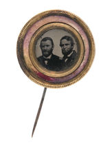 GRANT AND COLFAX UNIFACE FERROTYPE JUGATE ON STICKPIN.