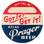 PRAGER BEER LITHO BUTTON JUST POST- PROHIBITION REPEAL 1933.