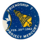 RARE AND HISTORIC BUTTON FOR “FRIENDSHIP 7” USA’s 1ST ORBITAL FLIGHT BY JOHN GLENN.