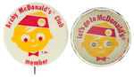 SCARCE BRIEFLY-USED BUTTON FOR "ARCHY McDONALD'S CLUB/MEMBER" PLUS ARCHY DEXTERITY PUZZLE.