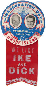 RARE RHODE ISLAND 1953 INAUGURATION DAY EISENHOWER AND NIXON JUGATE BUTTON.