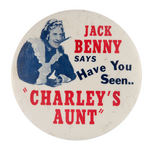 JACK BENNY IN DRAG WITH CIGAR RARE THEATER EMPLOYEE'S 1941 BUTTON.