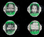 "THE MUNSTERS" RING SET WITH 1960s FLASHERS AND ORIGINAL "HONG KONG" BASES.