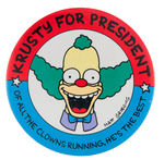 PRESIDENTIAL 1992 SATIRICAL BUTTON FEATURING KRUSTY THE CLOWN FROM THE SIMPSONS.