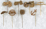 FARM WAGONS, CARRIAGE, BUGGY, AND RELATED GROUP OF EIGHT EARLY STICKPINS.