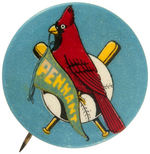 ST. LOUIS CARDINALS BEAUTIFULLY COLORED 1926 WORLD SERIES PENNANT BUTTON.