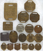 RAILROAD RELATED EARLY 1900s BRASS FOBS, TOOL AND TIME CHECKS.