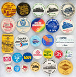 RAILROADS COLLECTION OF 78 BUTTONS 1930s-1990s INCLUDING MAJOR LINES.