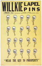 "WILLKIE LAPEL PINS" REBUS BUTTONS ON ORIGINAL STORE CARD.