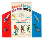 “ANIMATED CARTOON CHARACTER WATCHES” DISPLAY INCLUDING ARCHIE, WOODY WOODPECKER, PETER PAN.