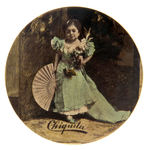 OUSTANDING LARGE PHOTOGRAPHIC BUTTON FOR “CHIQUITA”, FAMOUS CUBAN MIDGET C. 1901 PAN-AM EXPO.