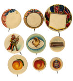 WHITEHEAD & HOAG GROUP OF NINE BLANK ADVERTISING SALESMAN SAMPLE BUTTONS.