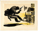 FRED LUDEKENS SHERIFF SHOOT OUT ON WESTERN STREET ILLUSTRATION ORIGINAL ART.