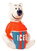 "ICEE" BEAR FIGURAL BANK.