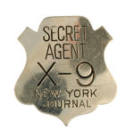 "SECRET AGENT X-9 NEW YORK JOURNAL" 1930s BADGE.