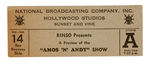 NBC TICKET FOR "PREVIEW" OF AMOS 'N' ANDY SHOW.