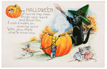 “HALLOWEEN” BLACK CAT WITH WITCH HAT POSTCARD SERIES LOT OF FOUR.