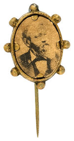 HARRISON CARDBOARD PHOTO ON BRASS SHELL STICKPIN UNLISTED.