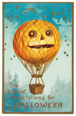 ELLEN CLAPSADDLE HALLOWEEN EMBOSSED POSTCARD PAIR WITH AIRSHIPS.