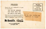 “McDONALD’S"  FREE FOOD PROMO POSTCARD.