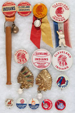 CLEVELAND INDIANS 15 TEAM BUTTONS AND BRASS PINS 1940s-1960s.