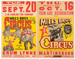 "MILLS BROS." CIRCUS WINDOW CARD PAIR.