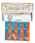 NEW YORK WORLD'S FAIR 1964-1965" KEY CHAINS/BRACELETS/COMPACT LOT.