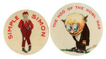 STRANGE EARLY CHARACTER BUTTONS WITH ONE RESEMBLING MAD MAGAZINE NEWMAN CHARACTER.