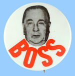 "BOSS" BOOK ADVERTISING BUTTON PICTURING MAYOR DALEY.