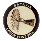 BATAVIA ILLINOIS "WINDMILL CITY" EARLY 1900s LARGE SEPIA BUTTON FROM HAKE COLLECTION & CPB.